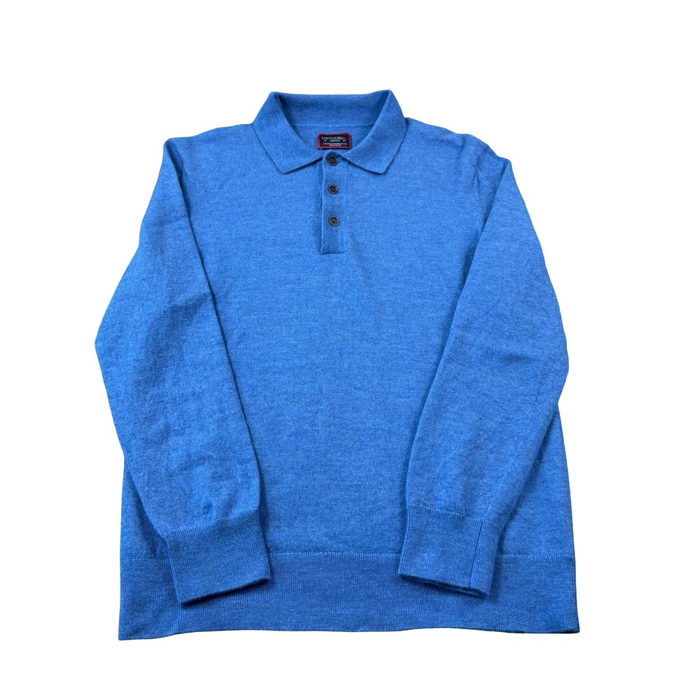 UNTUCKit Mens Blue Long Sleeve Polo Sweater Heathered Wool Three Button Size M